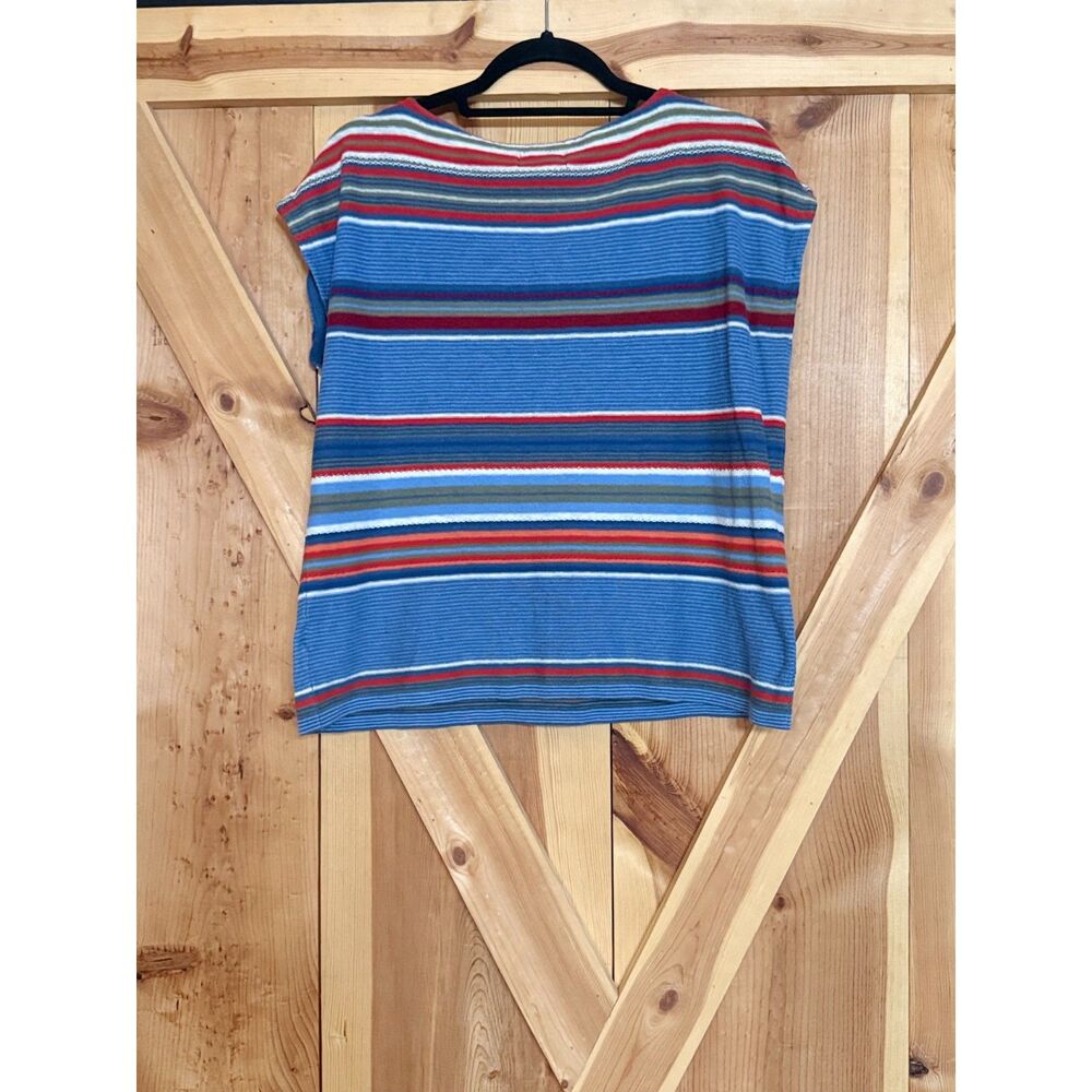 Chaps Retro Sleeveless Denim Shirt Multicolor Striped Tank Coastal Linen Sz L - Picture 3 of 4